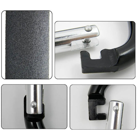 Close-up details of Two Pack Carabiner Stroller Hook Organizer For Hanging Purses Diaper Bags And Shopping Bags Lightweight Black