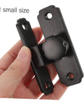 Four Pack Heavy Duty Sliding Door Lock With A Rock Solid 90 Degree Lever and Built Tough Construction, small black latch in hand.