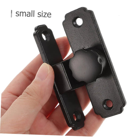 Four Pack Heavy Duty Sliding Door Lock With A Rock Solid 90 Degree Lever and Built Tough Construction, small black latch in hand.