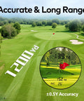 Golf Rangefinder With Slope And Magnetic Mount 1200 To 1500 Yard Range Finder displaying accurate long range on golf course