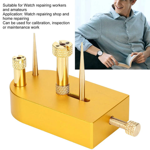 Alloy Small Size Watch Balance Stand Hairspring Support Pro Grade Tool For Movement Calibration And Inspection visible on a table.