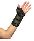 Titan Thumb Orthosis With Adjustable Lacing For One Hand Use, Left Hand Black, Highlighting Custom Malleable Stay and Removable Stays
