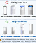Air Purifier Filter Replacement for Afloia and Morento Models diagram showing compatible and incompatible units.