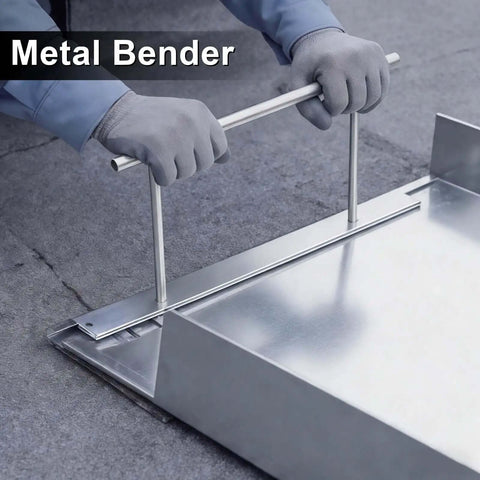 Using a 24 Inch Sheet Metal Folding Hemming Tool Bar Handle to bend and form steel panels, showing the tool in action on metal material.