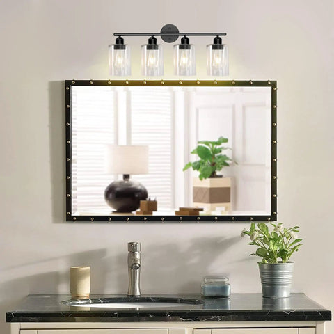 Modern farmhouse bathroom with outdoor wall light fixtures with clear glass shade for bath, mirror, kitchen and exterior use
