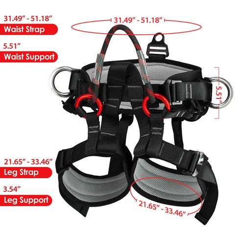 Beefed Up Tree Climbing Harness With Padded Waist And Leg Straps Large Size 300kg Weight Limit 25kN Breaking Strength