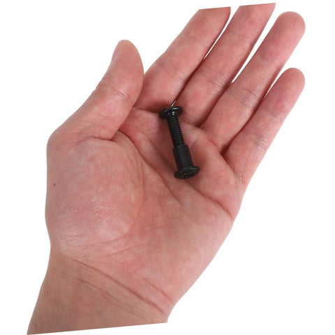 Complete Heavy Duty 170 Piece Steel Furniture Screw And Nut Kit With Robust Bolt Connectors For Bedroom Assembly, black screw in hand.