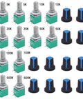 Pack Of 12 Dope Single Linear Rotary Potentiometers With Switch Two Of Each 5K 10K 20K 50K 100K 500K Ohms Knurled Shaft 5Pin RK097N-5-5K-500K