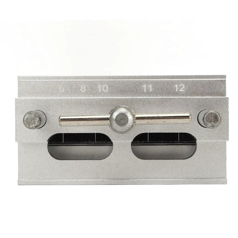 Heavy Duty Self Centering Dowel Jig With Quick Swap Sleeves For 1/4 3/8 And 5/16 Bits Premium woodworking drill guide front view.