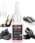 Heavy Duty Shoe Glue For Boots Sneakers And Heels Waterproof Flexible Adhesive For Durable Sole Repairs Seams Loose Soles And Cracked Heels Long Lasting Bond For Everyday Footwear, with shoes and applicator nozzles visible