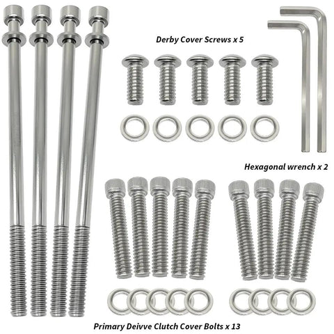 Bulletproof Stainless Steel Primary Cover Bolt Kit With Clutch Gasket For Harley Davidson Touring Models Electra Glide Road King Street Glide 2007 To 2016, stainless bolts and screws set.