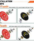 Heavy Duty Weed Eater Blade Kit With Adapter For Trimmer includes red and black 10 teeth blades with installation parts.