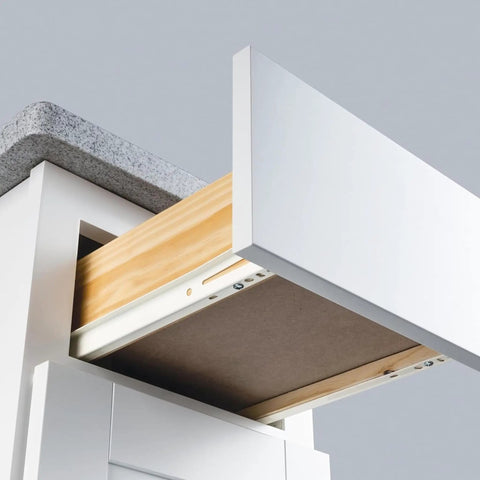 24 Inch Euro Drawer Slides Pack Of 2 For Face Frame And Frameless Cabinets Heavy Duty 75Lb Capacity Cold Rolled Steel Powder Coated Includes Brackets And Screws Choose Length By Drawer Box Not Cabinet Depth, installed in white cabinet