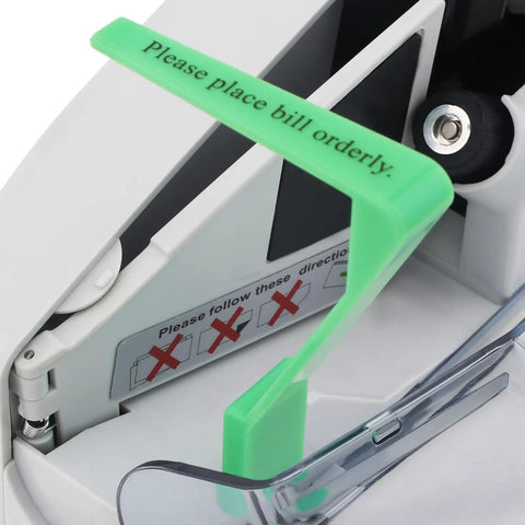 Portable Mini Bill Counter Machine For Cash Currency Lightweight Handy Money Counter interior view with guidance label