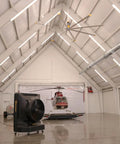 Heavy Duty Portable Swamp Cooler With Killer 36 Inch Fan And 46 Gallon Tank Straight Up Heatwave Buster in spacious garage.