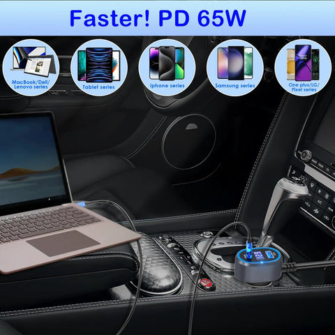 Badass 6In1 Cigarette Lighter Splitter With Pd 65W Usb Port And Live Voltage Display Straight Fire 300W Car Charger Adapter For Any Ride Plug And Chill Dual Socket Rig Accessory with laptop in car console