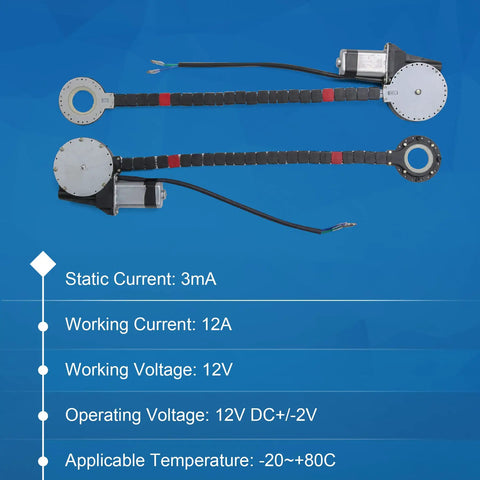 Universal Electric Power Window Lift Regulator Conversion Kit With Switches Wiring And Hardware For 2 Door Pickup SUV Truck Van Car, Plug And Play Install, Quiet Operation, Durable Construction, Black displayed on blue background with specifications.