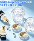 Upgrade Your Sink Game With This Killer Two Pack Clear Acrylic Faucet Handles And Rp25513 Cartridge Stem Repair Kit Featuring Sturdy Brass Valve Stems Built To Last While You Keep Things Fresh And Crisp Without The Mess Or Hassle Of Replacing Everything. clear acrylic faucet handles and brass valve stems with screws