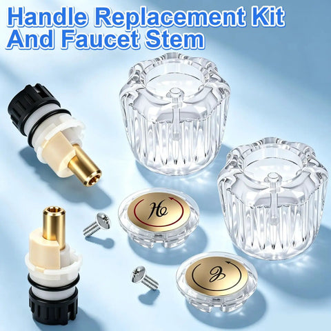 Upgrade Your Sink Game With This Killer Two Pack Clear Acrylic Faucet Handles And Rp25513 Cartridge Stem Repair Kit Featuring Sturdy Brass Valve Stems Built To Last While You Keep Things Fresh And Crisp Without The Mess Or Hassle Of Replacing Everything. clear acrylic faucet handles and brass valve stems with screws