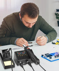 Slick 2 In 1 ReWork Soldering Station Rig combining hot air heat gun and iron kit with digital display used for circuit board repair.