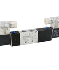 Internally Piloted 4V230C 08 Pneumatic Solenoid Valve 5 Way 3 Position DC 12V with visible connections and double control