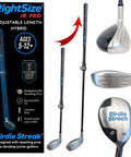 Adjustable Length Kids Golf Club Set For Ages Five To Twelve With Easy Launch Driver And Hybrid Irons Right Hand Junior Golf Gear