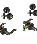Heritage Front Door Entry Lever Lockset And Single Cylinder Deadbolt Set In Aged Oil Rubbed Bronze 2 Pack Keyed Alike With Adjustable Backset