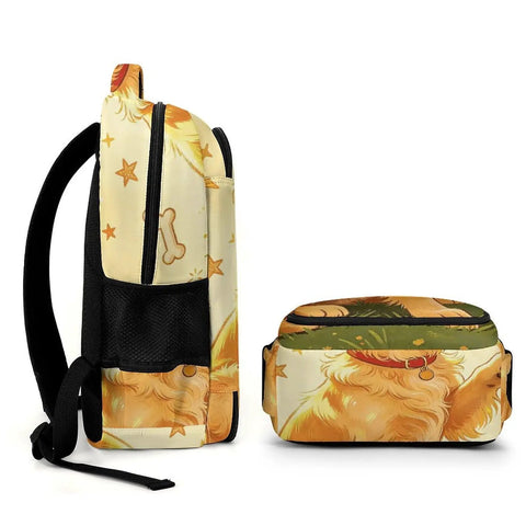 Side view of Happy Golden Retriever Printed Backpack For Everyday Carry Unisex Large Capacity Daypack Durable Polyester