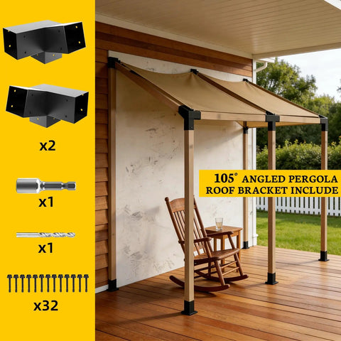 105° angled pergola roof with 15 Degree Pergola Bracket Kit 3 Way Right Corner Wood Brackets For 4x4 Posts DIY set parts