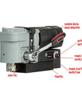 Heavy Hitter Magnetic Drill Press With A Beefy 9.5 Amp Motor showing features like power surge and fluctuation protection.