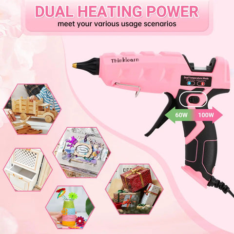 Dual Temp Hot Glue Gun Kit 60W 100W With 15 Glue Sticks displayed with crafts and DIY projects background