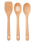 Three Piece Wooden Utensil Set With Solid Beachwood Spoon Slotted Spoon And Turner For Everyday Cooking No Fuss Kitchen Tools