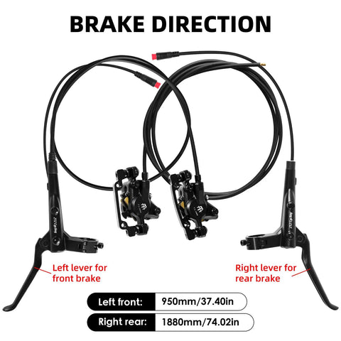 Electric Bike Hydraulic Disc Brake Set 2 Piston 2 Pin Power Off Pre Bled With Mineral Oil Left Front 950mm Right Rear 1880mm Brakes Kit