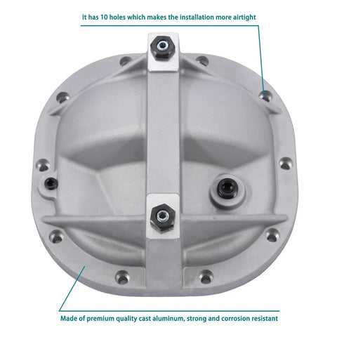 Heavy Duty 8.8 Rear Differential Cover Girdle System For Ford Mustang F150 Bronco Explorer showing cast aluminum construction and 10 bolt holes.