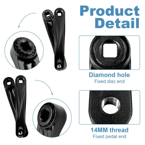 Bike Crank Arm 170mm Square Hole For Electric Bicycles Forged Alloy 6061 showing diamond hole and 14mm thread