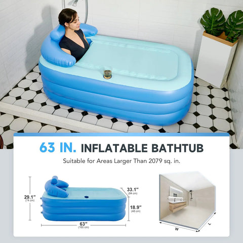 Inflatable Adult Bathtub With Free Standing Design And Foldable Portable Frame Includes Electric Air Pump In Home Spa