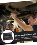 Two mechanics using Professional Spline And Star Bit Socket Set Featuring Ergonomic Comfort Handles Grease Monkey Garage Essential For Diy Auto Repair And Workshop Daily Maintenance under a car.
