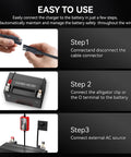 Connection steps for Automatic 12V 1A Smart Battery Charger And Maintainer, No Fuss Trickle Charger For Lead Acid Batteries, SLA VRLA GEL AGM WET