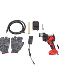 Cordless Drain Cleaner With 21V Brushless Motor And 7M Flexible Pipe For Stubborn Bathroom And Kitchen Sink Blockages set including gloves, battery, and charger.
