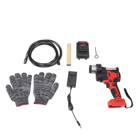 Cordless Drain Cleaner With 21V Brushless Motor And 7M Flexible Pipe For Stubborn Bathroom And Kitchen Sink Blockages set including gloves, battery, and charger.
