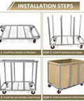 Heavy Duty Commercial Laundry Cart With Wheels Industrial Stainless Steel Linen Tote For Hotel Housekeeping assembly steps with steel frame and wheels.