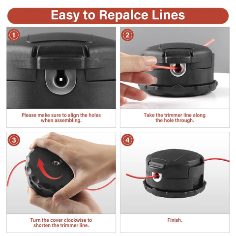 Instructions for replacing line on Three Pack Universal String Trimmer Head Fits Echo Speed Feed 400 And More Weed Eater 3.75 in M10.