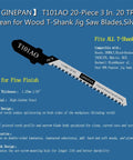 T Shank Jigsaw Blades Set 20 Pieces T101AO With Case, 3 inch, 20 TPI, high carbon steel, for woodworking, curved cuts