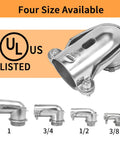 Rock Solid 6 Pack 90 Degree Squeeze Connectors for Half Inch Flexible Metal Conduit, zinc diecast with four sizes available.