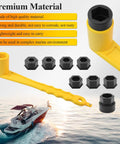 Yellow Universal Prop Wrench Kit With Floating Propeller Wrench And Nine Socket Sizes on water backdrop.