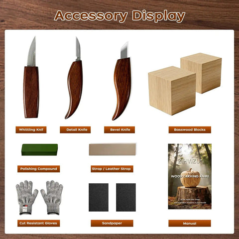 Starter Wood Carving Tool Set With Sharp Knives Practice Blocks Safety Gloves And Sharpener For DIY Carving Projects