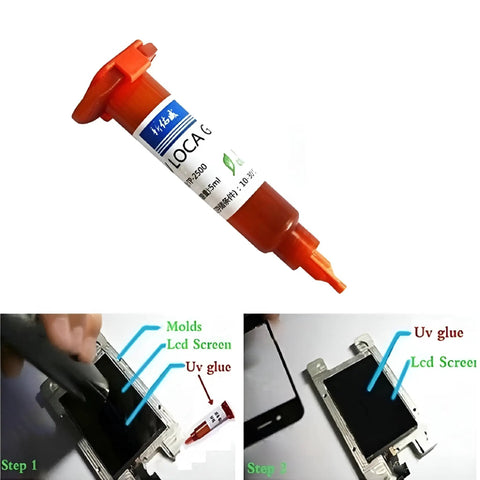 Liquid Optical Clear Adhesive Glue For Smartphone Screen Repair, UV Glass Repair Glue, step-by-step application close-up