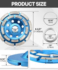 Four And One Half Inch Diamond Cup Grinding Wheel Double Row Heavy Duty Cup Disc With Seven Eighths To Five Eighths Inch Arbor Adapters