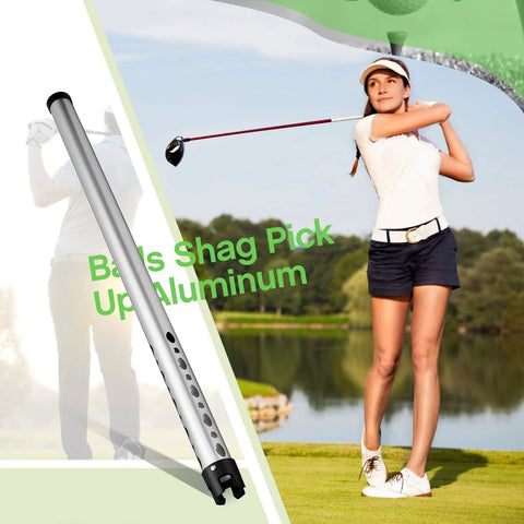 Two Pack Golf Ball Retriever Set Aluminum Alloy 38.6 Inch Ball Collector Grabber Silver Finish in use on golf course