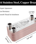 40 Plate Water To Water Brazed Plate Heat Exchanger 3 By 8 Inch Copper Edges With SS316L Stainless Steel for heating use